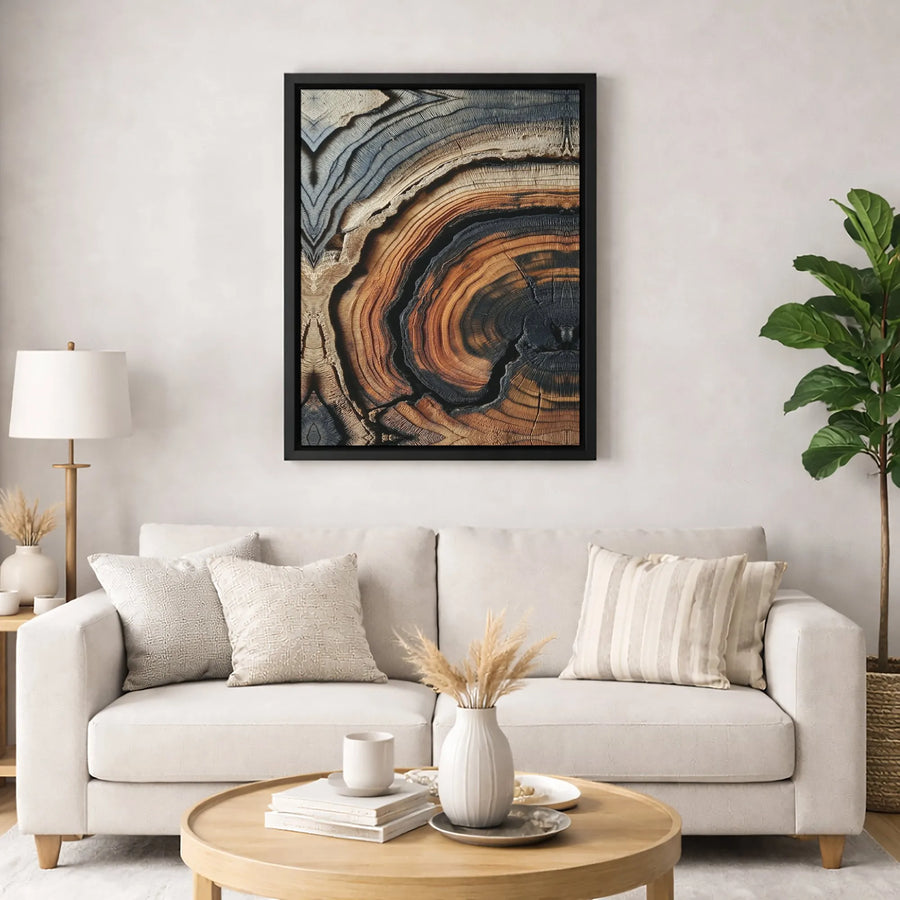 Abstract Tree Rings Canvas Wall Art | Symmetrical Burnt Wood Texture | Premium Gallery Wrap Print | Modern Home & Office Decor Gift