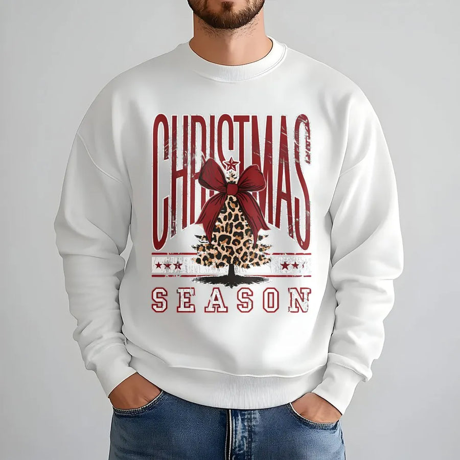 Christmas Season Sweatshirt | Leopard Print Tree With Bow | Premium Cotton Blend | Trendy Holiday Gift For Women