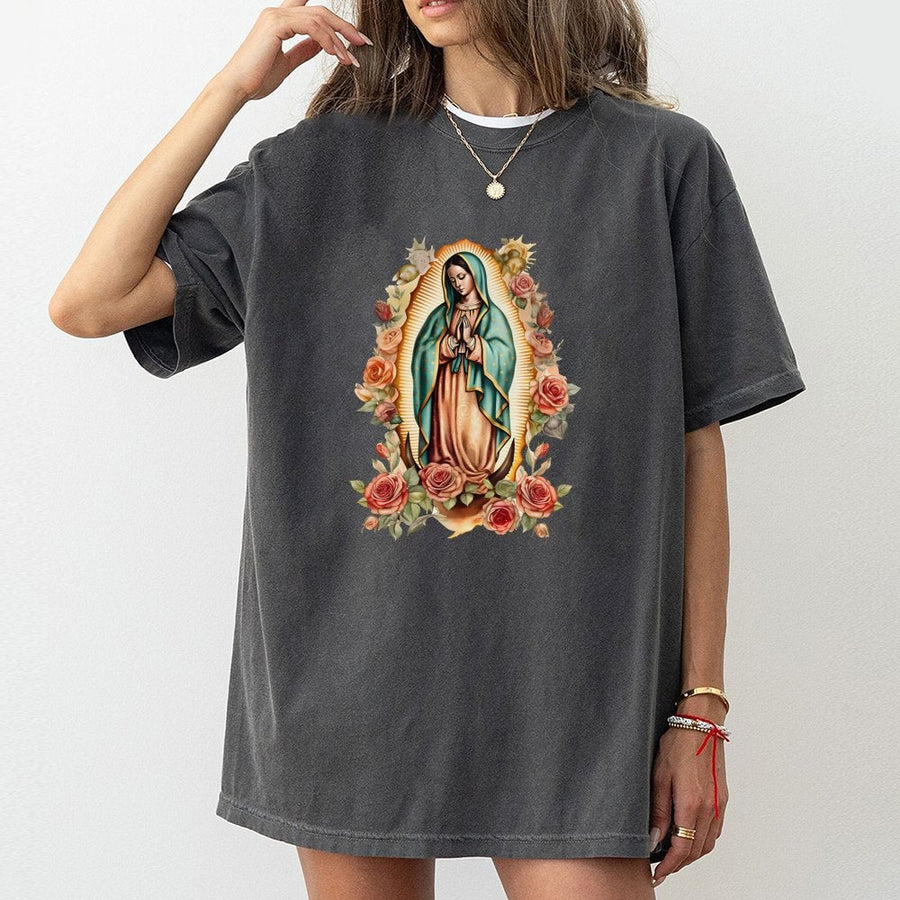Our Lady Of Guadalupe T-Shirt | Virgin Mary Floral Religious Art | 100% Cotton Premium Tee | Catholic Gift For Her
