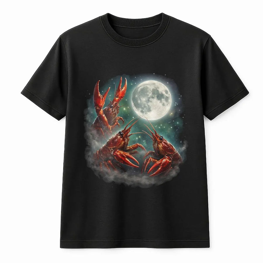 Crawfish Moon T-Shirt | Surreal Lobster Full Moon Graphic | Cozy Cotton Blend Pullover | Gift for Seafood Lover