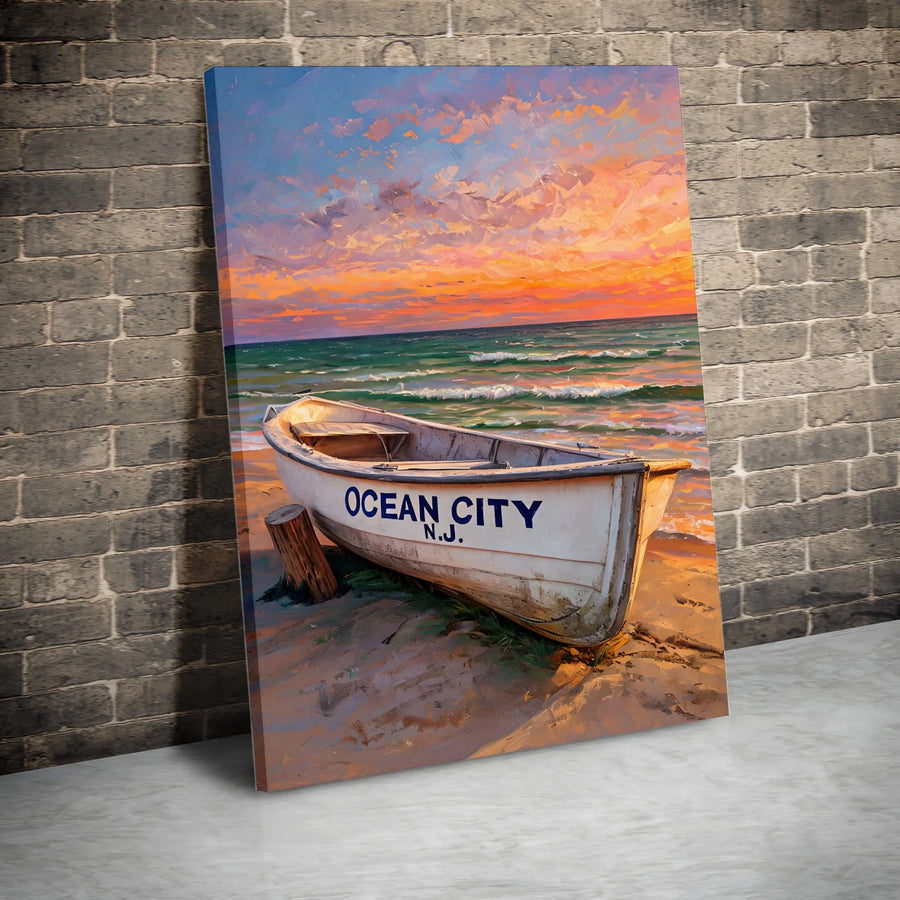 Ocean City NJ Vertical Canvas | Impressionist Sunset Beach Painting | Premium Gallery Wrapped Wall Art | Coastal Home Decor Gift