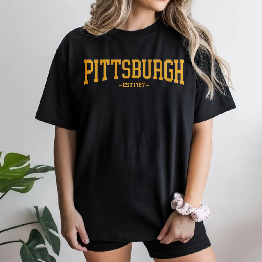 Pittsburgh T-Shirt | Vintage College Style EST 1787 | Premium Soft Blend | City Pride Souvenir Gift for Men and Women