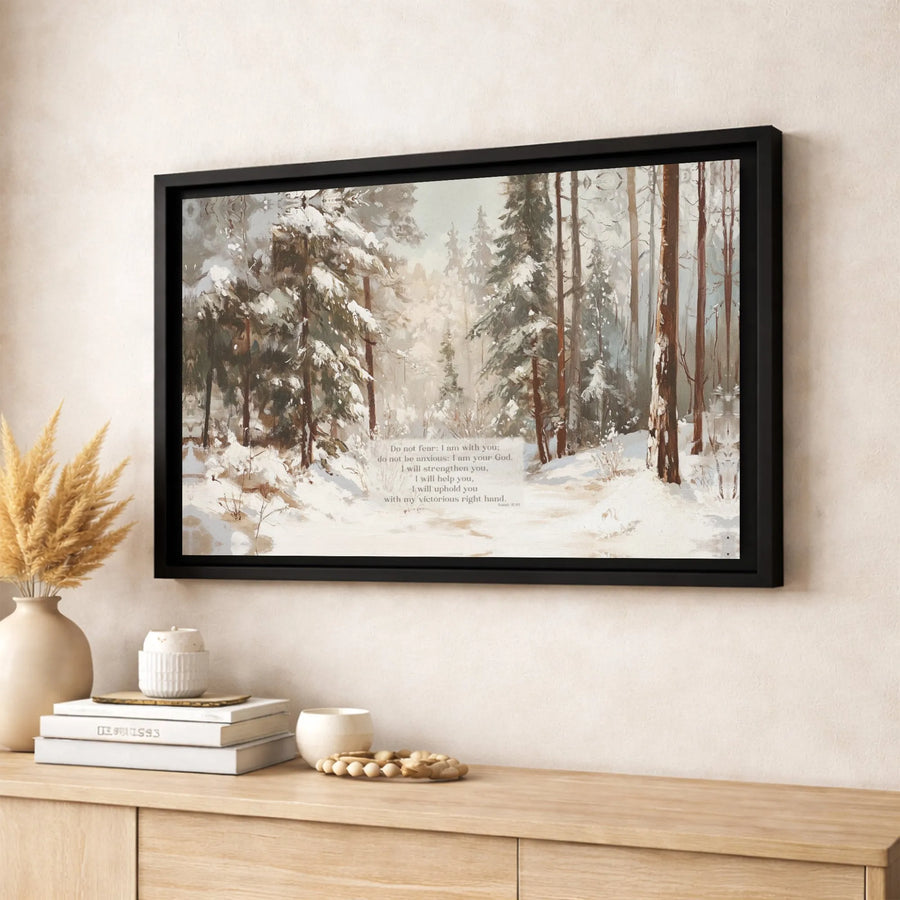 Isaiah 41:10 Bible Verse Wall Art | Snowy Forest Landscape Painting | Premium 1.25-Inch Gallery Wrapped Canvas | Inspirational Christian Home Decor Gift