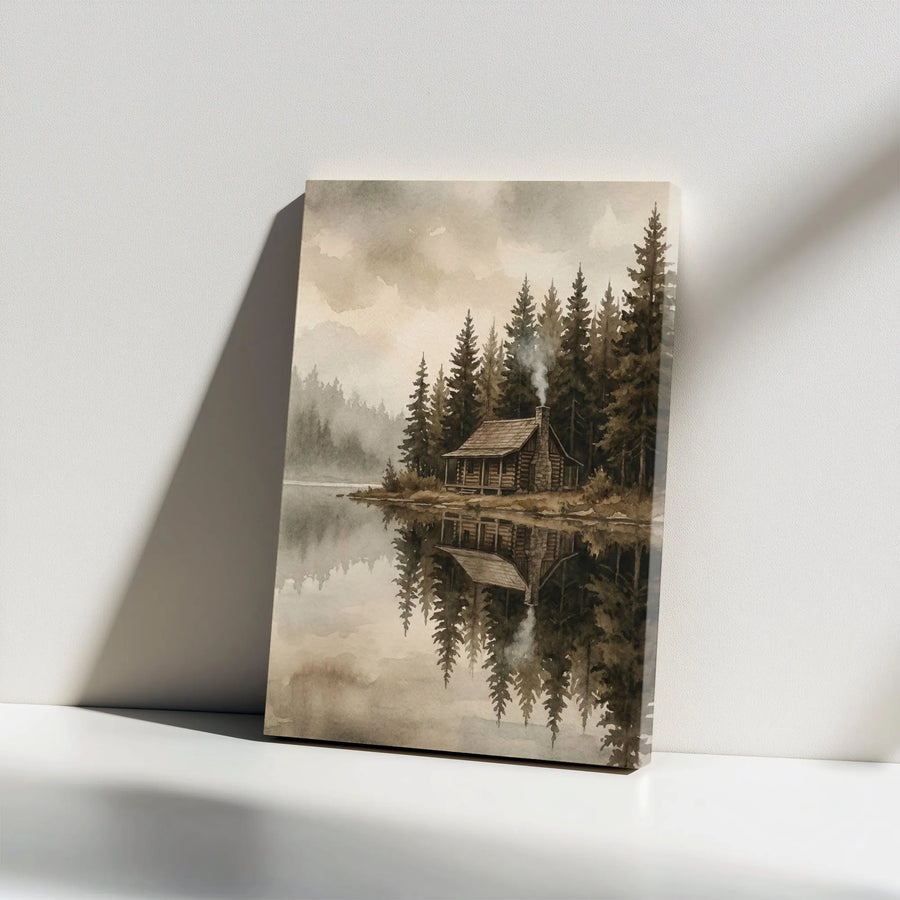 Rustic Cabin Canvas Wall Art | Misty Forest Lake Reflection | Premium Gallery-Quality Print | Lodge & Cabin Home Decor Gift