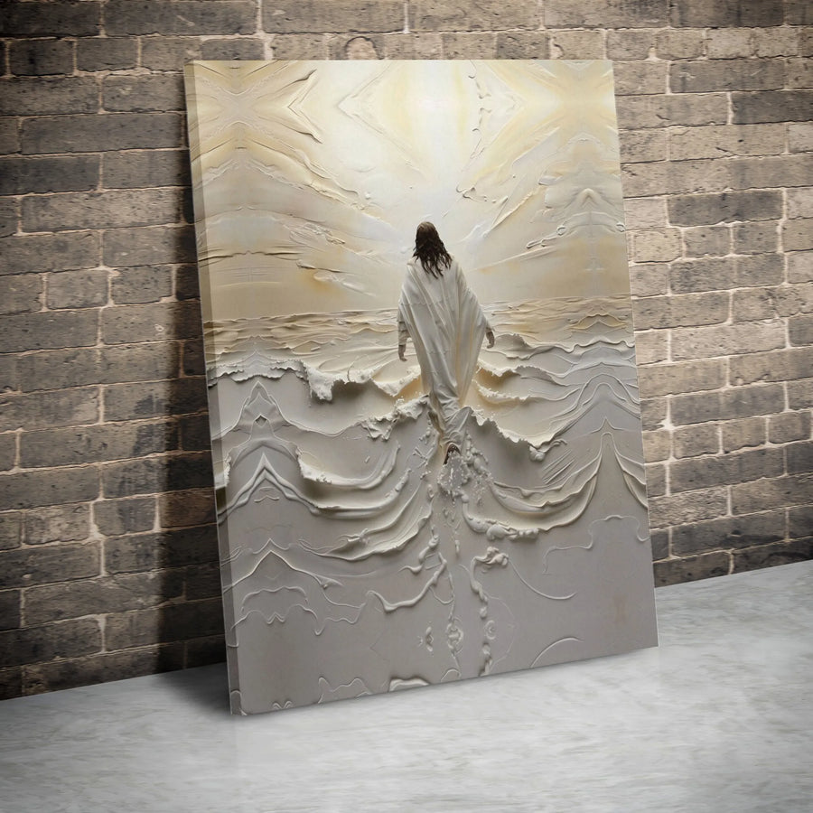 Jesus Walking On Water Canvas Art | Textured Impasto Oil Painting Style | Premium Gallery Wrap Print | Christian Religious Wall Decor Gift