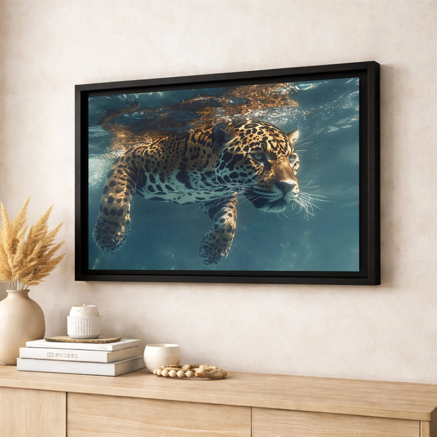 Jaguar Swimming Underwater Canvas | Wildlife Jungle Big Cat Photography | Premium Gallery-Wrapped Print | Nature Lover Home Decor Gift