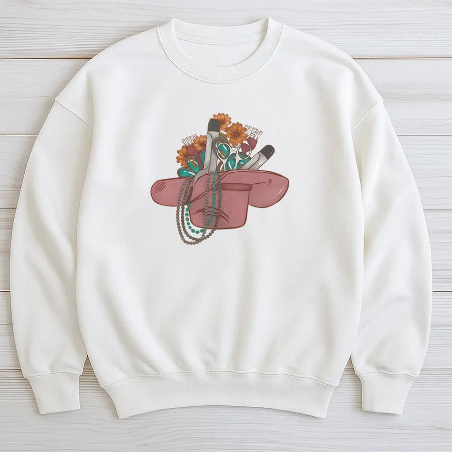 Hairstylist Western Cowboy Hat Sweatshirt | Cosmetologist Beauty Salon Graphic | Premium Cotton Blend | Gift for Hairdresser Stylist