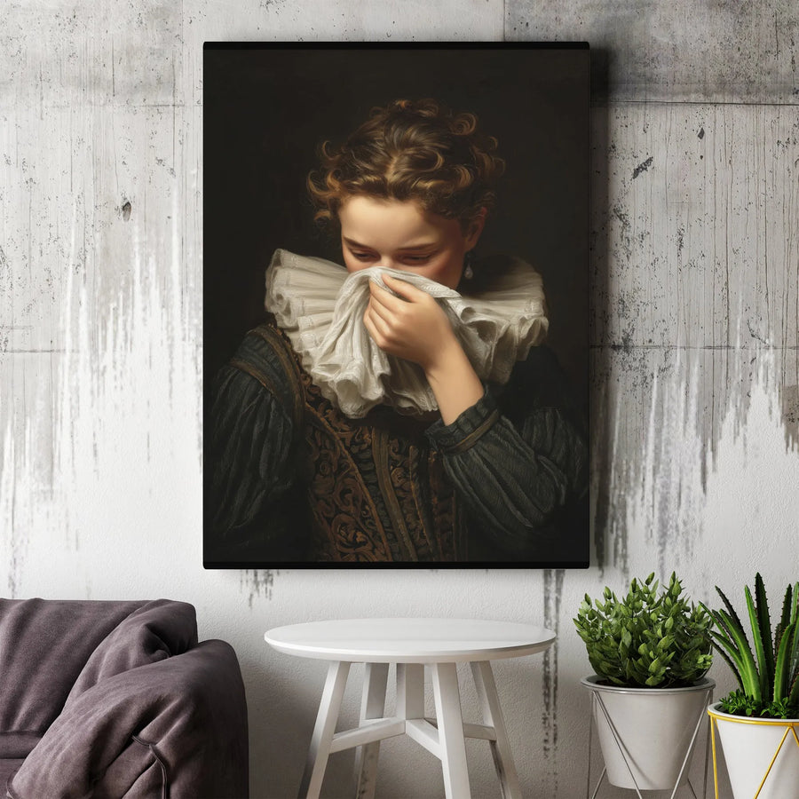 Renaissance Portrait Canvas Print | Melancholy Woman in Ruffle Collar | Gallery Wrapped 1.25" Profile | Moody Dark Academia Wall Art