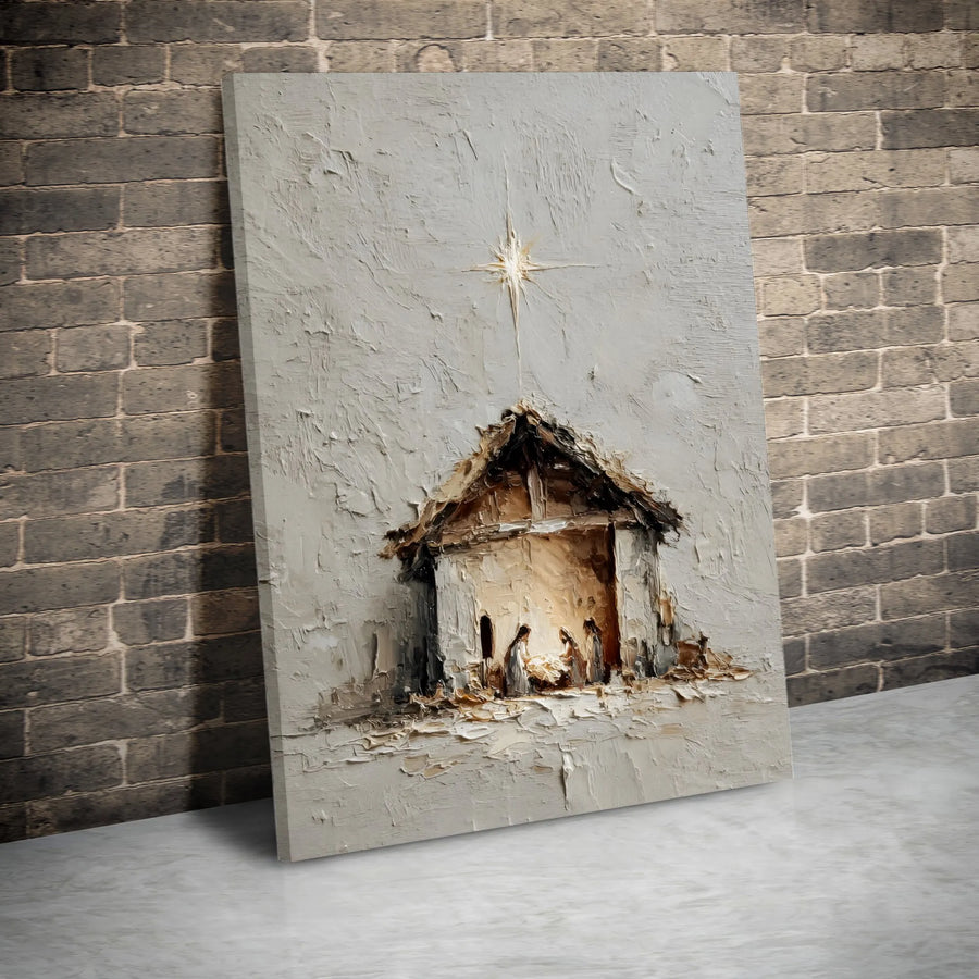 Nativity Scene Canvas Wall Art | Textured Impasto Christmas Decor | Premium Gallery Wrap Print | Religious Holiday Home Gift