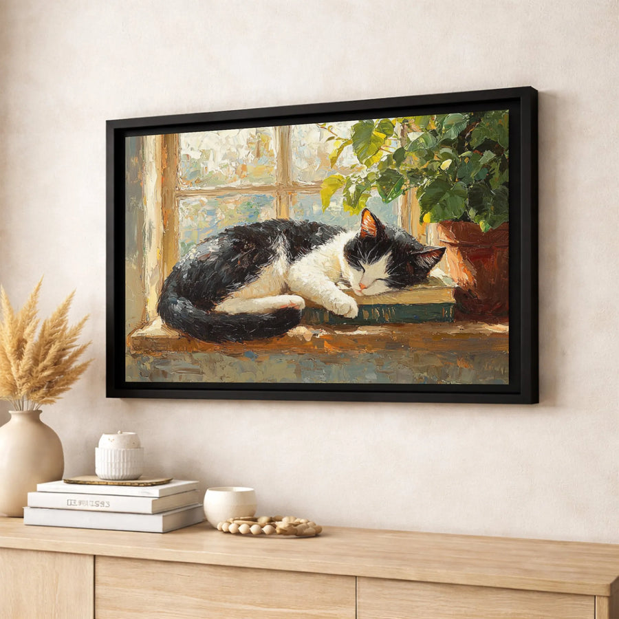 Sleeping Cat Canvas Art | Impressionist Oil Painting Style | Premium 1.25-Inch Gallery Wrap | Cozy Home Decor Gift For Cat Lovers