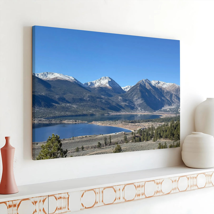Mountain Lake Canvas Print | Snow Capped Peak Landscape Wall Art | Premium Gallery Wrap 1.25" Frame | Nature Lover Home Decor Gift