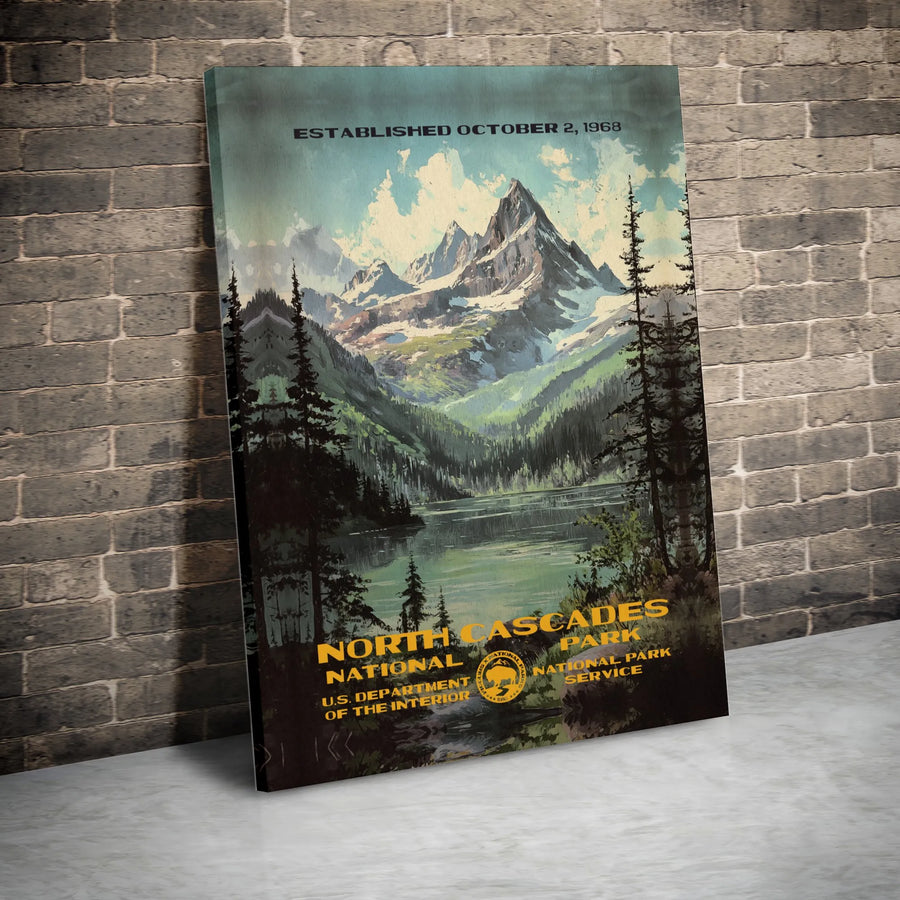 North Cascades National Park Wall Art | Vintage Travel Poster Print | Premium Gallery Wrapped Canvas | National Park Enthusiast Gift
