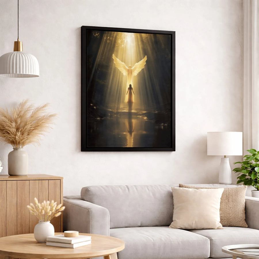 Guardian Angel Canvas Print | Spiritual Forest Light Wall Art | 1.25 Inch Premium Gallery Wrap | Inspirational Home Decor Gift