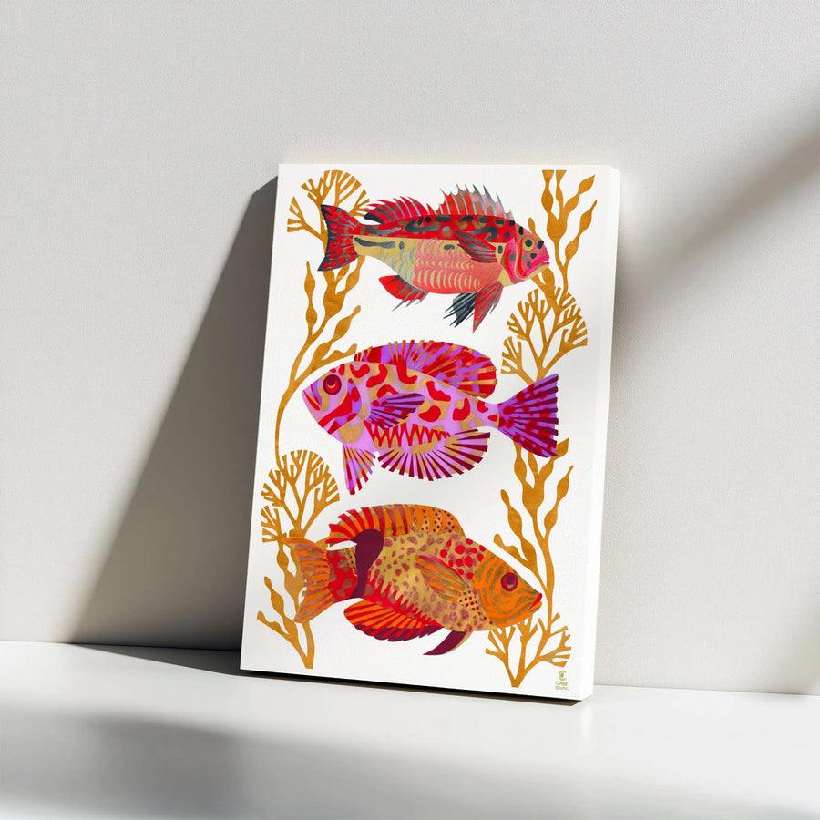Colorful Fish Vertical Canvas | Modern Coastal Art Print | Premium Gallery Wrap Canvas | Beach House Wall Decor Gift
