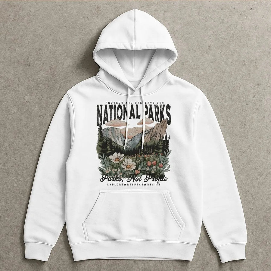 National Parks Hoodie | Vintage Mountain Wildflower Graphic | Premium Soft Cotton Tee | Gift for Hiker & Nature Lover