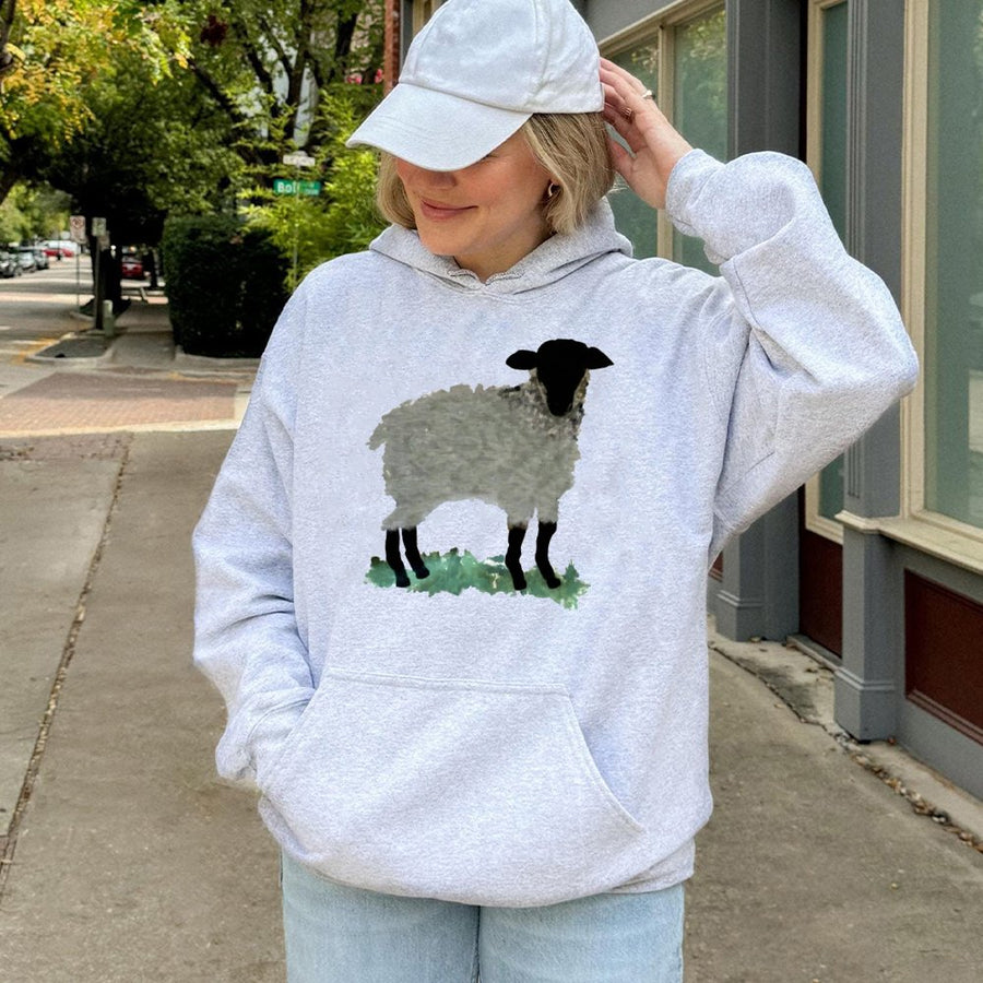 Lost Sheep Hoodie | Watercolor Farm Animal Graphic Print | Soft Cotton-Poly Blend | Christian Faith Inspired Religious Gift for Men and Women