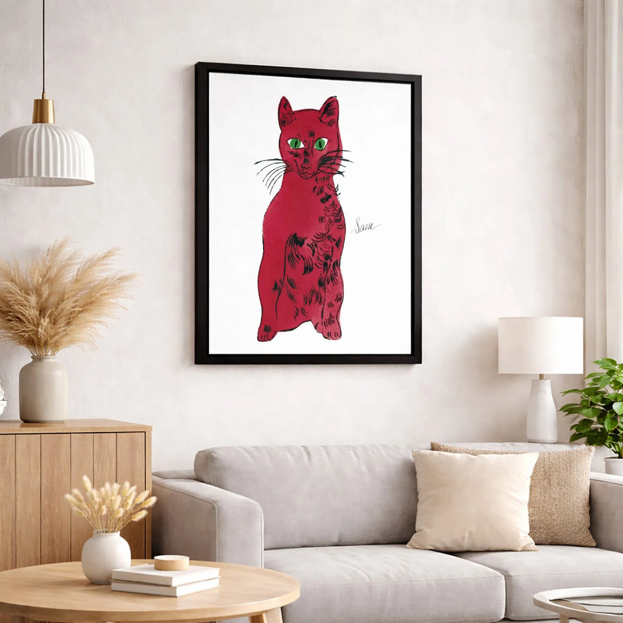 Red Cat Canvas Print | Mid-Century Modern Illustration | Gallery-Quality Fade-Resistant | Unique Wall Art Decor for Cat Lovers