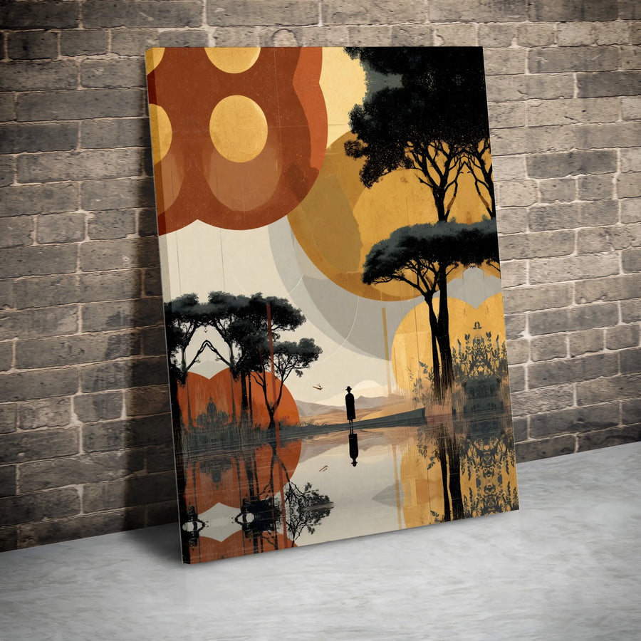 Abstract Sunset River Landscape Canvas | Solitary Figure Art | Gallery-Wrapped 1.25 Inch Profile | Modern Home & Office Wall Decor
