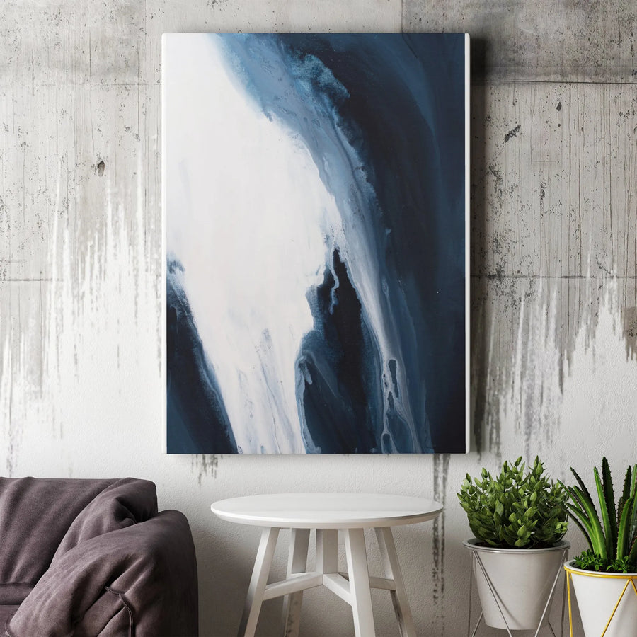 Abstract Blue Canvas Wall Art | Moody Ink Flow Painting | Premium Gallery Wrapped Print | Modern Home & Office Decor Gift