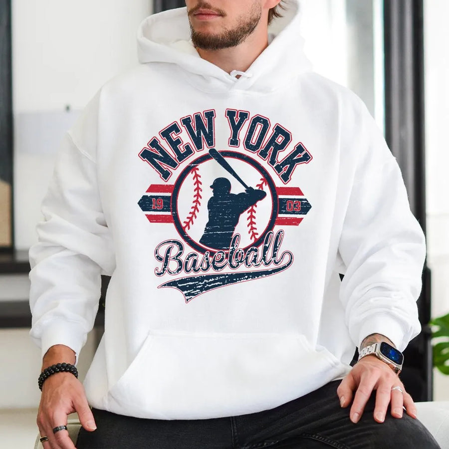 New York Baseball Hoodie | Vintage 1903 Distressed Graphic | Premium Cotton Blend | Gift for NY Sports Fan Men & Women