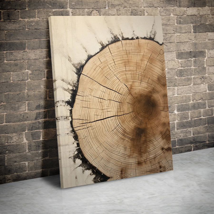 Tree Ring Wall Art | Rustic Wood Slice Grain Canvas | Premium Gallery Wrapped Print | Modern Farmhouse Living Room Decor