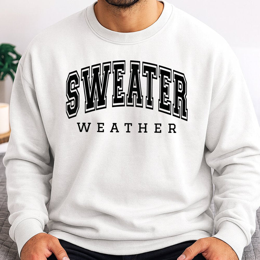 Sweater Weather Sweatshirt | Retro Varsity Font Graphic | Cotton Blend Premium Fleece | Cozy Fall Aesthetic Gift For Her