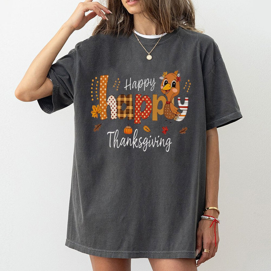 Happy Thanksgiving T-Shirt | Cute Turkey Fall Graphic | Premium 100% Cotton Tee | Festive Holiday Gift for Family and Friends