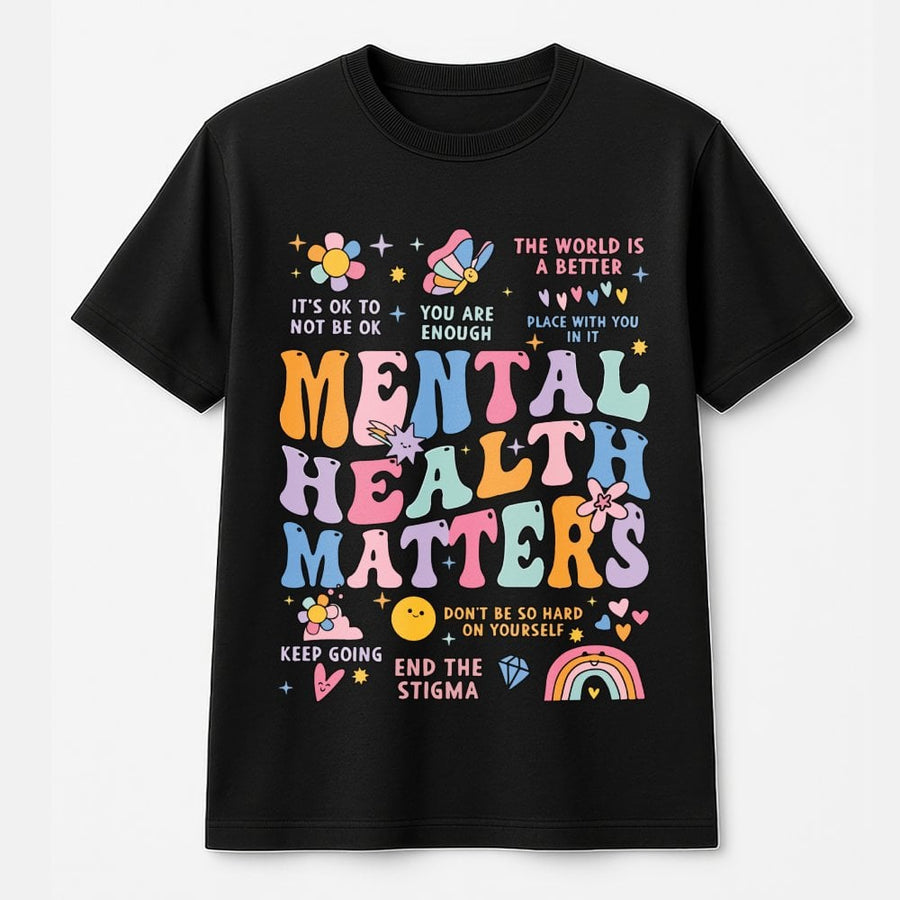 Mental Health Matters T-Shirt | Retro Groovy Aesthetic Design | 100% Soft Cotton Premium Quality | Positive Vibes Gift for Women and Men