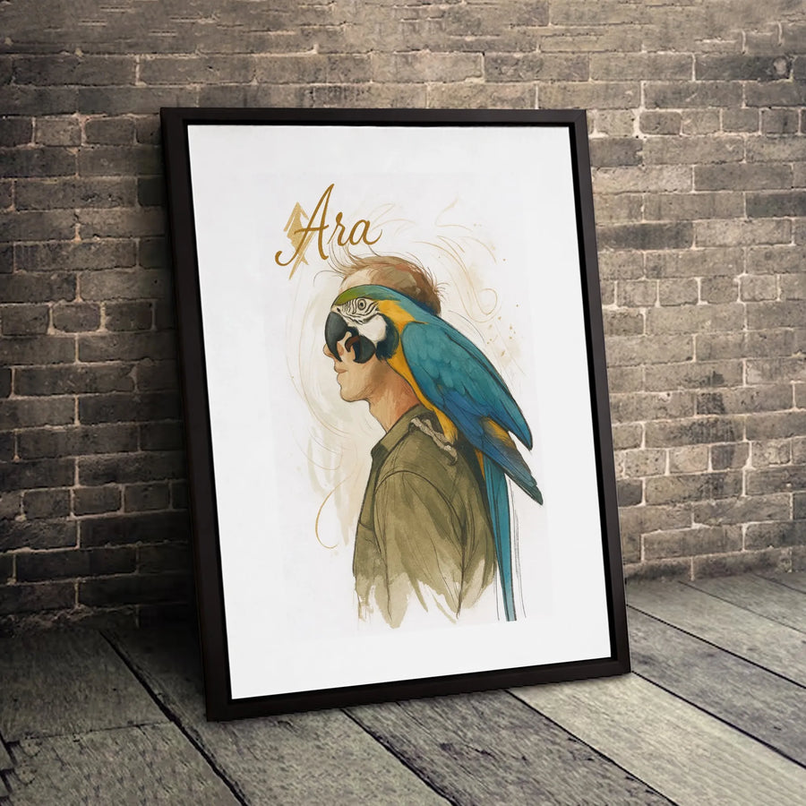 Ara Macaw Parrot Art Print | Watercolor Man Portrait Wall Decor | Premium 1.25" Gallery Canvas | Nature Lover Bird Gift Idea