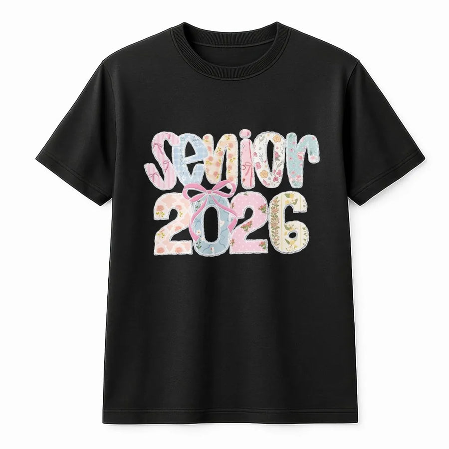 Senior 2026 T-Shirt | Floral Patchwork Style Bow Graphic | Premium Comfort Colors Tee | Cute Graduation Gift for High School Senior