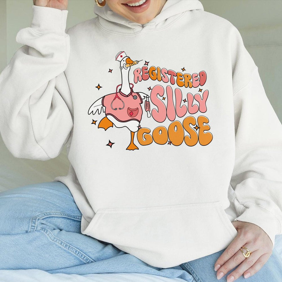 Registered Silly Goose Hoodie | Funny Nurse Retro Design | Premium Cotton-Blend Sweatshirt | Nursing Student Gift & RN Appreciation