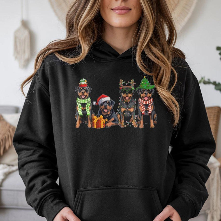 Rottweiler Christmas Hoodie | Cute Holiday Dogs Graphic Sweatshirt | Premium Cotton Blend | Gift for Dog Lovers & Rottie Owners