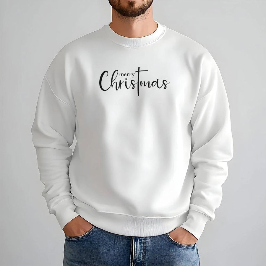 Merry Christmas Sweatshirt | Minimalist Script Lettering | Premium Cotton Blend | Cozy Holiday Gift for Women and Men