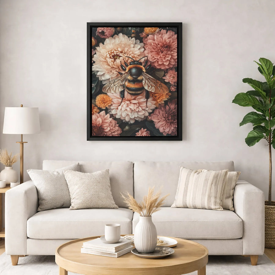 Bumblebee Canvas Wall Art | Moody Floral Botanical Illustration | Premium Fade-Resistant Gallery Wrap | Elegant Nature Decor for Home and Office