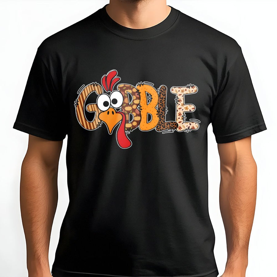 Gobble Thanksgiving T-Shirt | Funny Turkey Graphic Tee | Premium 100% Cotton | Cute Fall Family Matching Outfit For Women And Men