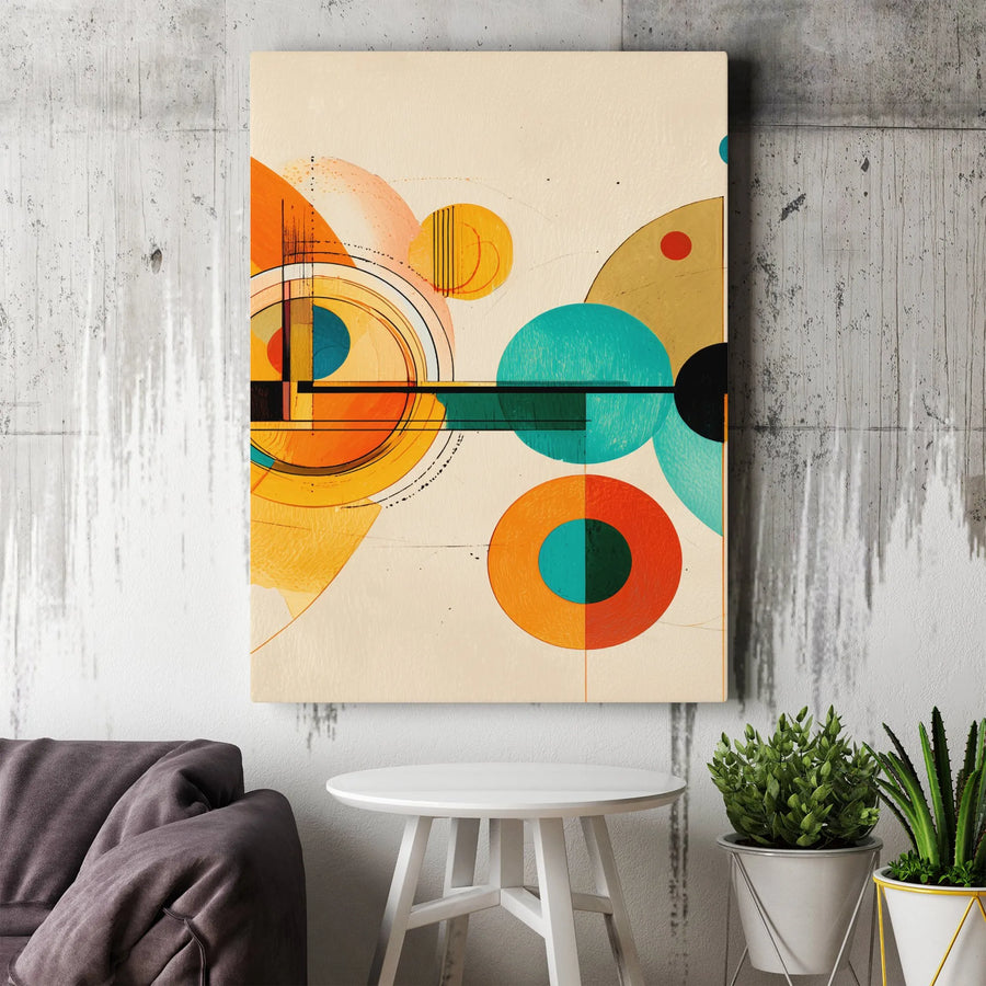 Mid-Century Modern Abstract Canvas Wall Art | Geometric Circles and Lines Print | Premium Fade-Resistant Gallery Wrap | Modern Home Decor Gift