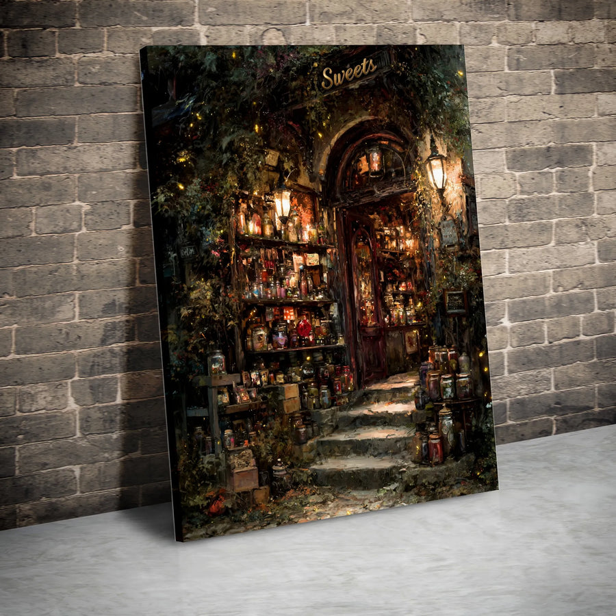 Magical Sweet Shop Canvas Print | Enchanted Cottagecore Decor | Gallery-Wrapped Premium Artwork | Fantasy Wall Art Gift for Book Lovers