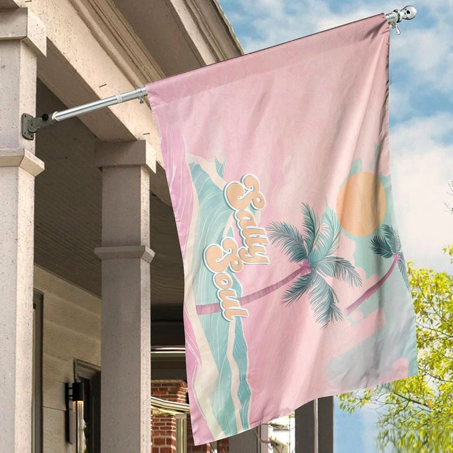 Salty Soul Flag | Tropical Beach Vibes Palm Tree Banner | UV-Resistant Polyester | Coastal Home Decor Gift for Ocean Lovers