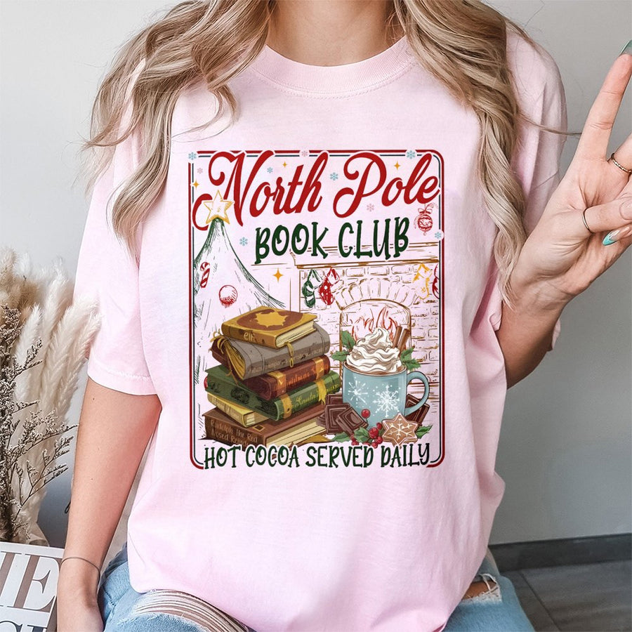North Pole Book Club T-Shirt | Festive Christmas Reading Graphic Tee | 100% Cotton Premium Quality | Cozy Holiday Gift for Readers