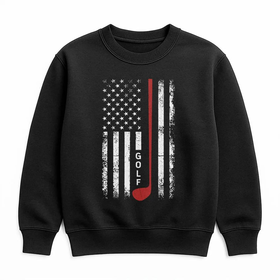 Golf American Flag Sweatshirt | Patriotic Golf Club Graphic Design | Premium Cotton-Blend Apparel | Funny Golf Gift for Men and Women