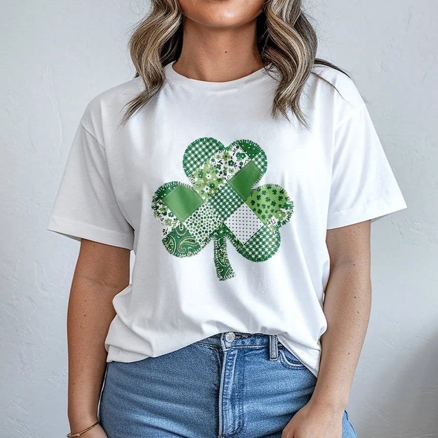 St Patrick's Day Shamrock T-Shirt | Irish Patchwork Clover Graphic | Soft Premium Cotton | Unisex Gift for Holiday Celebration