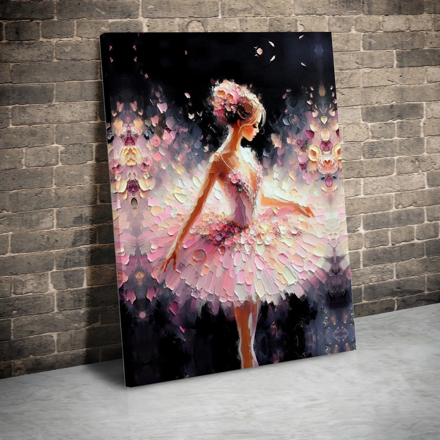 Abstract Ballerina Canvas Print | Pink Floral Tutu Oil Painting Style | 1.25 Inch Gallery Wrap | Elegant Wall Art for Bedroom or Nursery Decor
