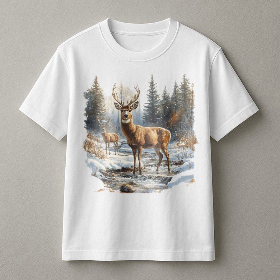 Deer T-Shirt | Winter Wilderness Graphic Tee | Premium Cotton Wildlife Nature Apparel | Gift For Hunter Nature Lover