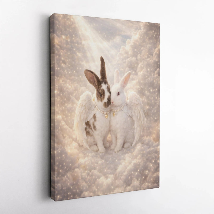 Angel Rabbits Canvas Print | Angel Wing Bunny Couple Art | Gallery Quality Canvas | Unique Pet Memorial Gift for Rabbit Lovers