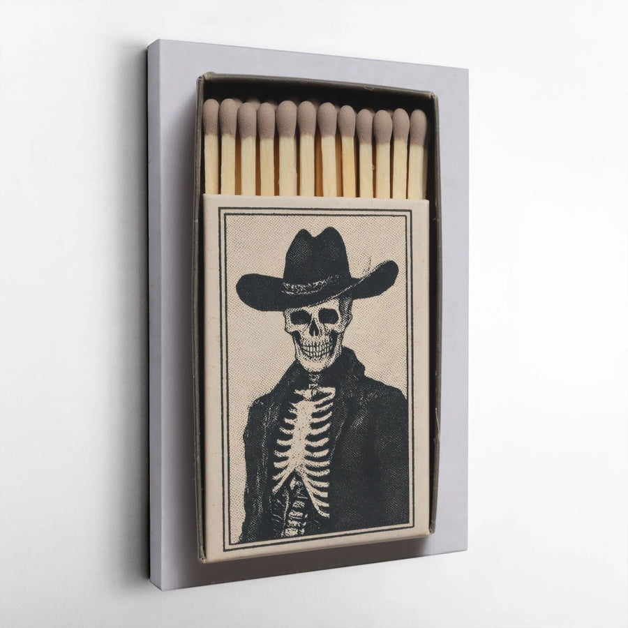 Cowboy Skeleton Canvas Print | Vintage Western Matchbox Art | Gallery Wrap Wall Decor | Edgy Gothic Home Gift