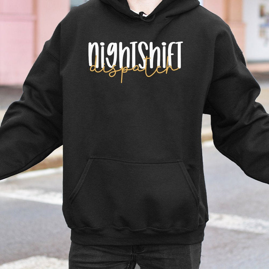 Night Shift Dispatcher Hoodie | 911 Dispatch Appreciation Graphic | Premium Cotton Blend Unisex Sweatshirt | Gift for First Responder Dispatchers