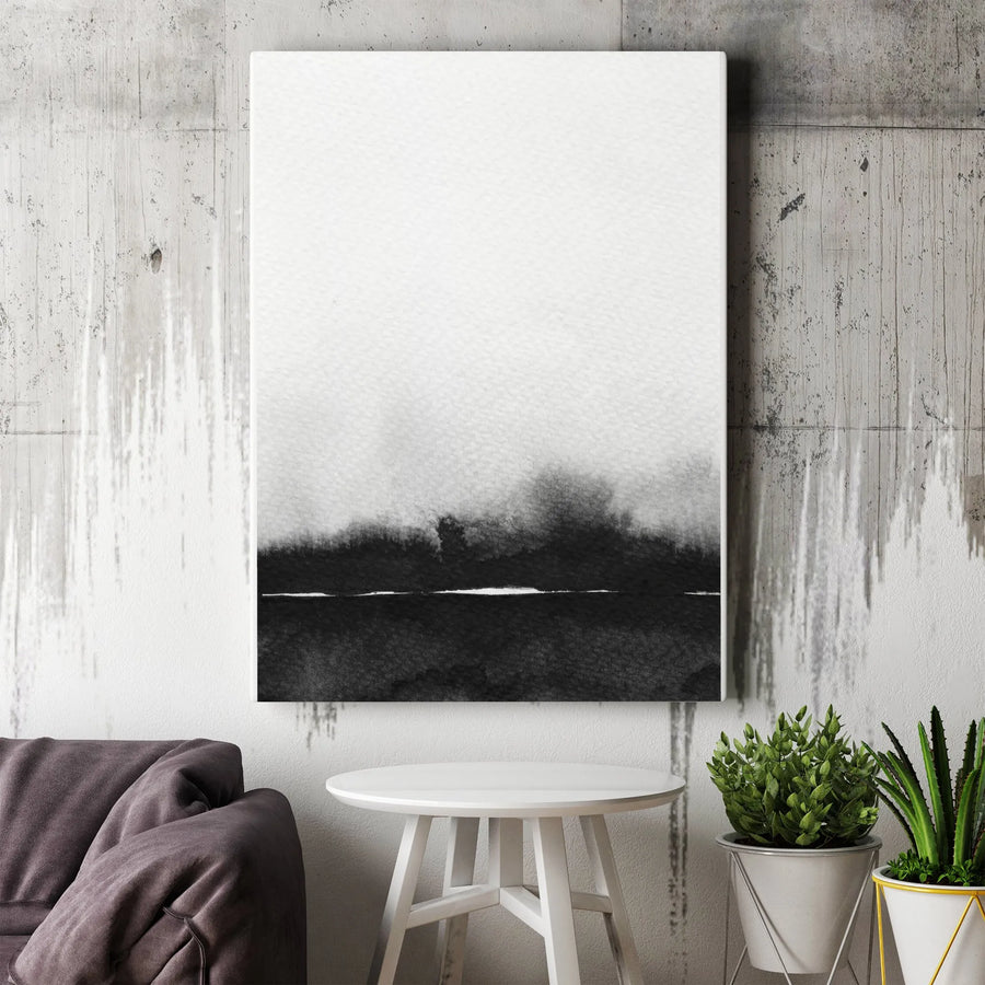 Abstract Landscape Canvas Wall Art | Minimalist Black and White Ink Wash Print | Thick Gallery Wrapped Canvas | Modern Home Decor Gift