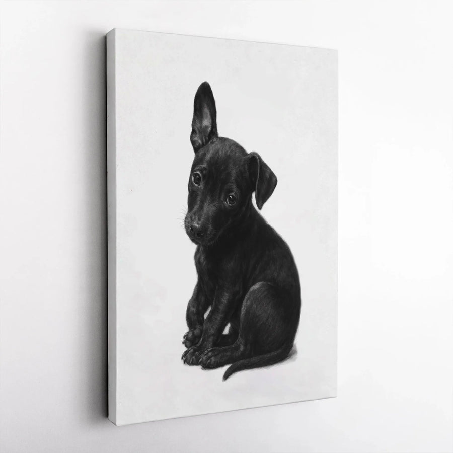 Black Puppy Canvas Wall Art | Realistic Charcoal Drawing Print | Premium Gallery-Wrapped Decor | Cute Dog Gift for Animal Lovers