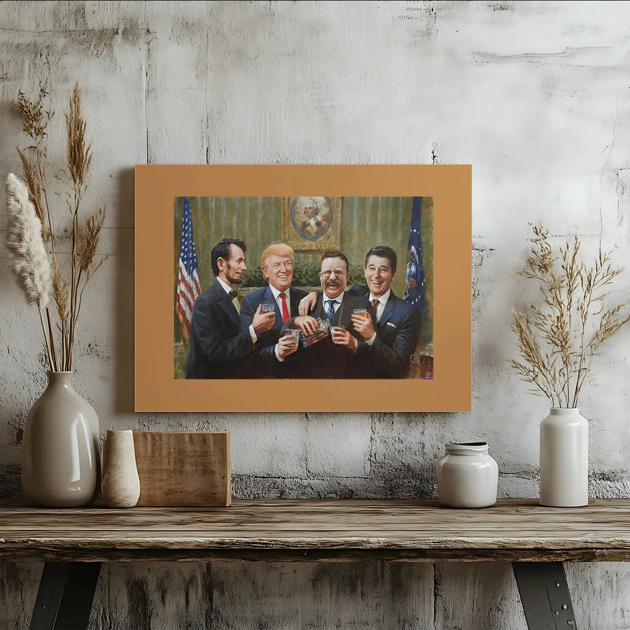 Republican Presidents Wall Art | Historic Leaders Toasting Canvas Print | Premium Gallery Wrap Decor | Patriotic Gift For Conservative Men
