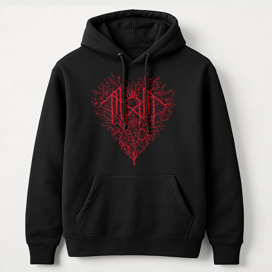 Gothic Heart Hoodie | Red Roots Branch Graphic Design | Premium Cotton Blend Streetwear | Aesthetic Alt Clothing For Men And Women